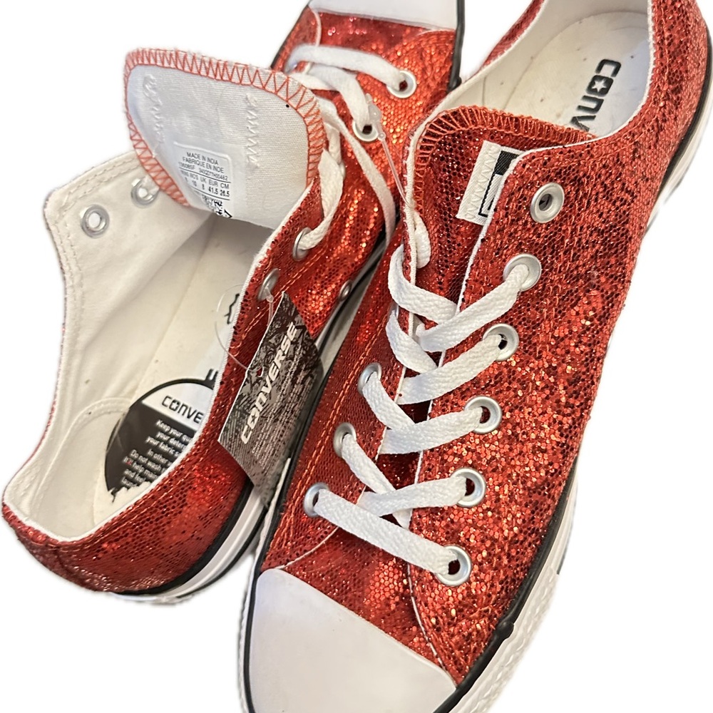 Converse Chuck Taylor All Star Low Top – Red Glitter “Ruby Slipper” Size 6 NEW - Picture 4 of 7